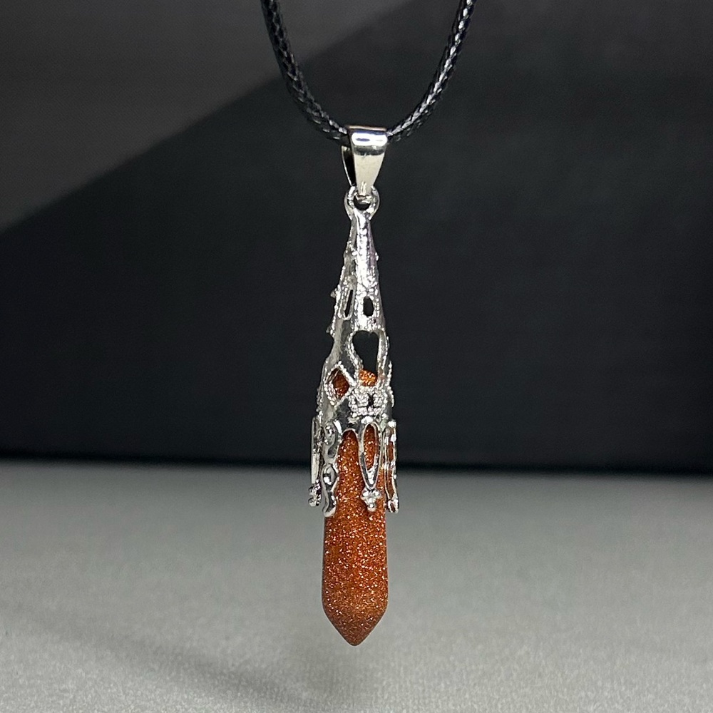 Gold Sandstone Hexagon Pointed Crown Pendant Natural Crystal Gemstone Necklace
